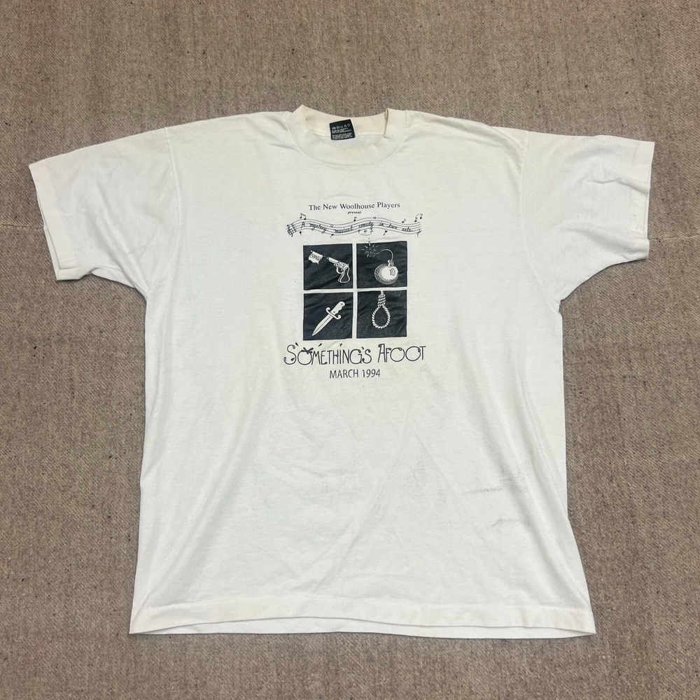 Vintage Somethings Afoot Shirt Mens XL White 1990s Musical